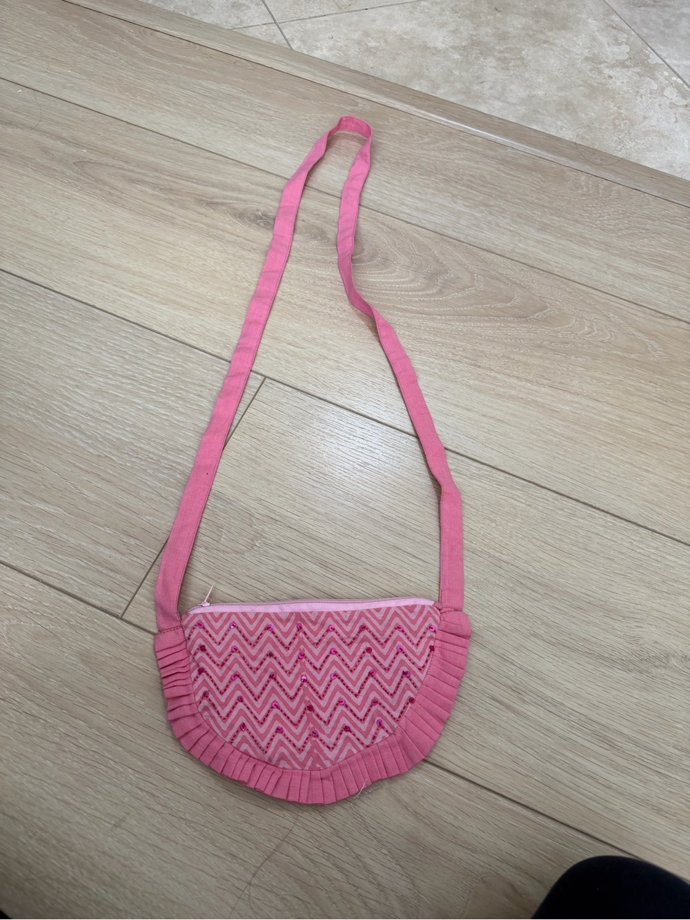 Pink Chevron Crossbody Bag - hand stitched fabric